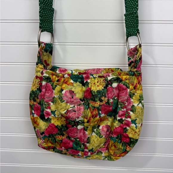 Floral & green polka dot cloth crossbody handmade purse. One size. - Picture 8 of 9